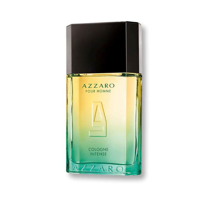 Azzaro cologne bottle with gradient design on a white background