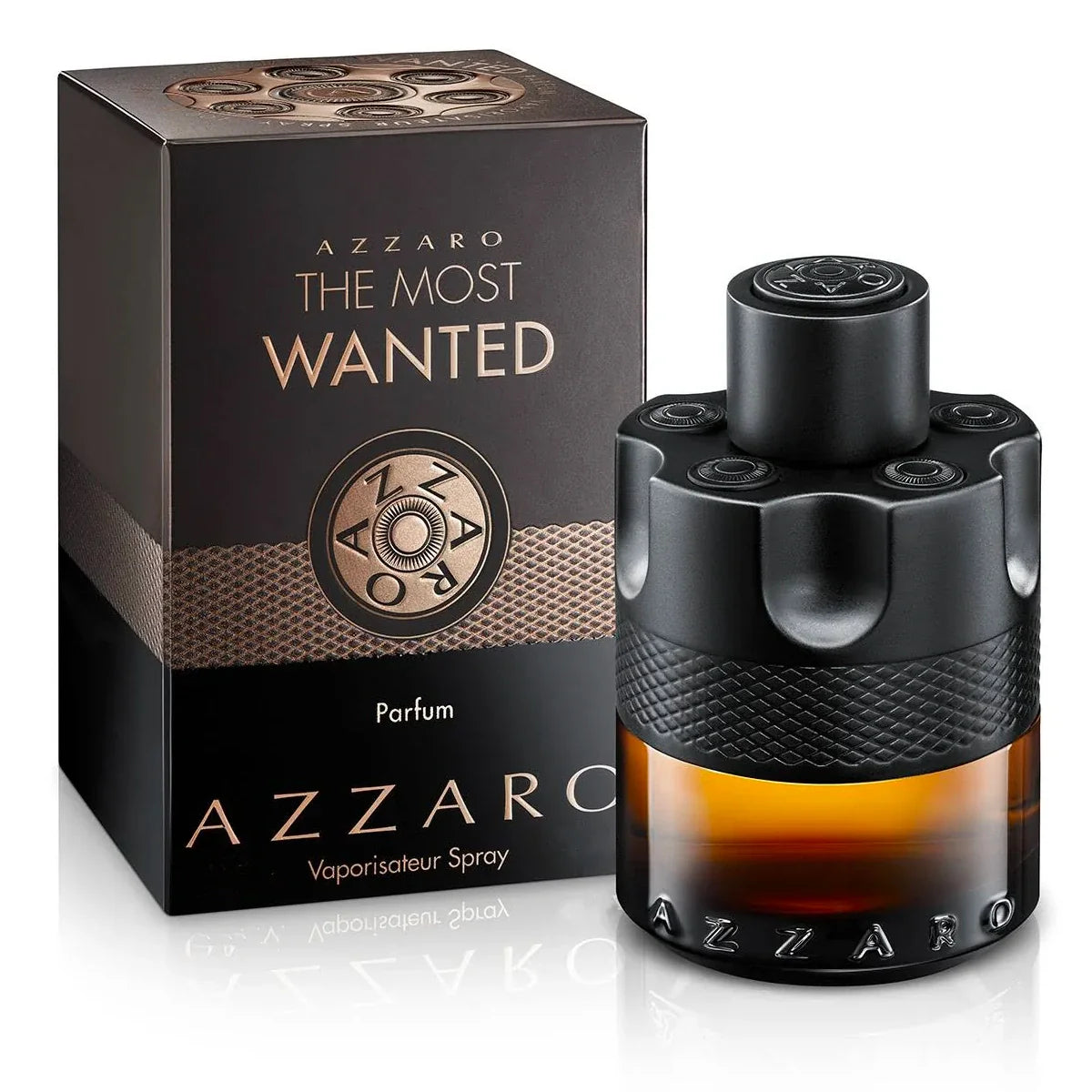 Azzaro The Most Wanted perfume bottle and packaging on a white background