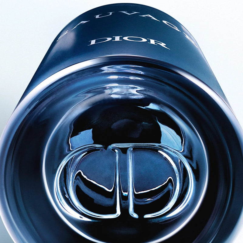 Close-up of a blue Dior product with logo