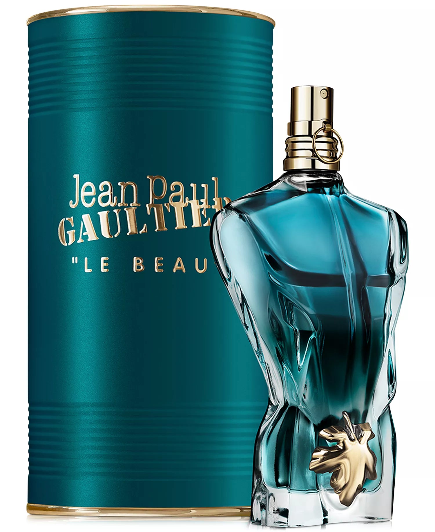 Jean Paul Gaultier Le Beau perfume bottle and packaging on a white background