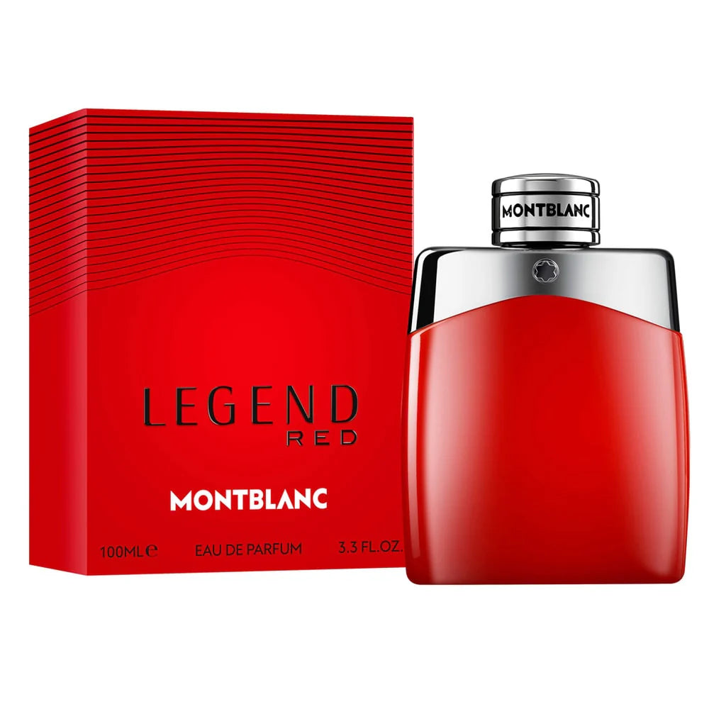 Montblanc Legend Red perfume bottle and packaging on a white background
