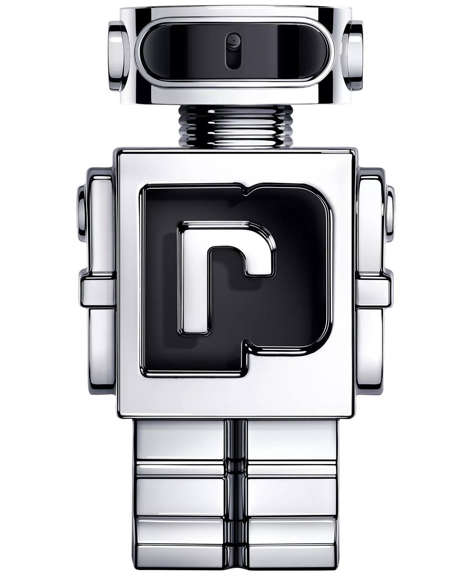 Robot-like device with a prominent letter 'P' on a white background