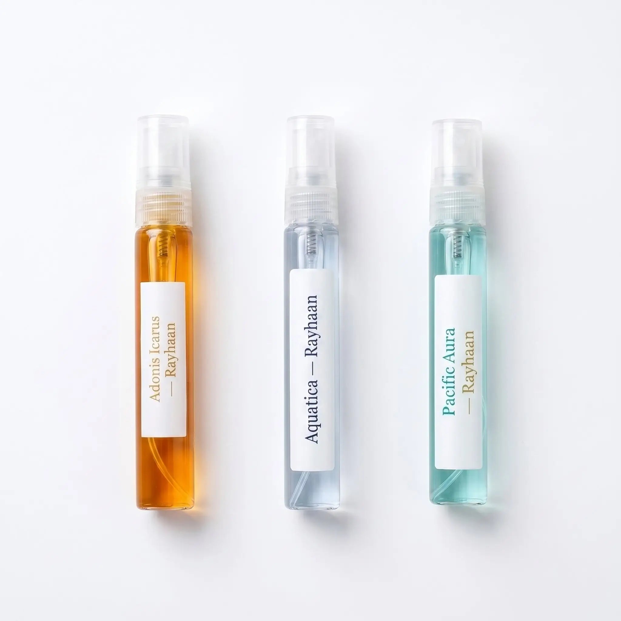Rayhaan Adonis Icarus, Aquatica and Pacific Aura 5ml decants — The Vacation Mode summer set
