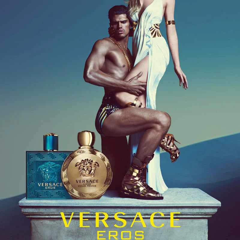 Versace Eros 100ml Eau de Parfum gift set with turquoise and gold packaging box - authentic men's designer fragrance natural spray