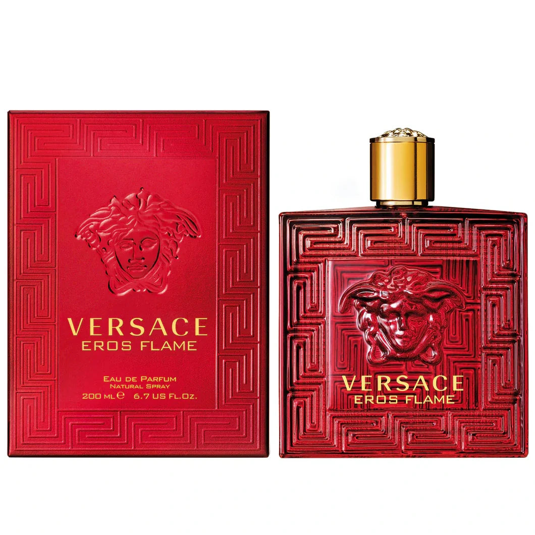 Versace Eros Flame 200ml Eau de Parfum gift set with red packaging box - authentic men's designer cologne