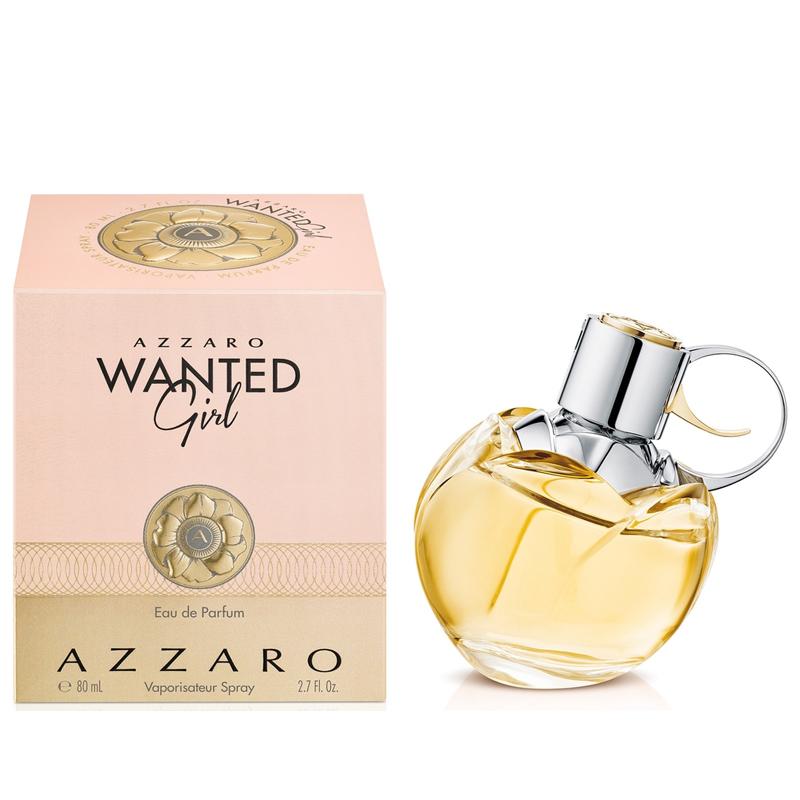 Azzaro Wanted Girl perfume bottle and packaging on a white background