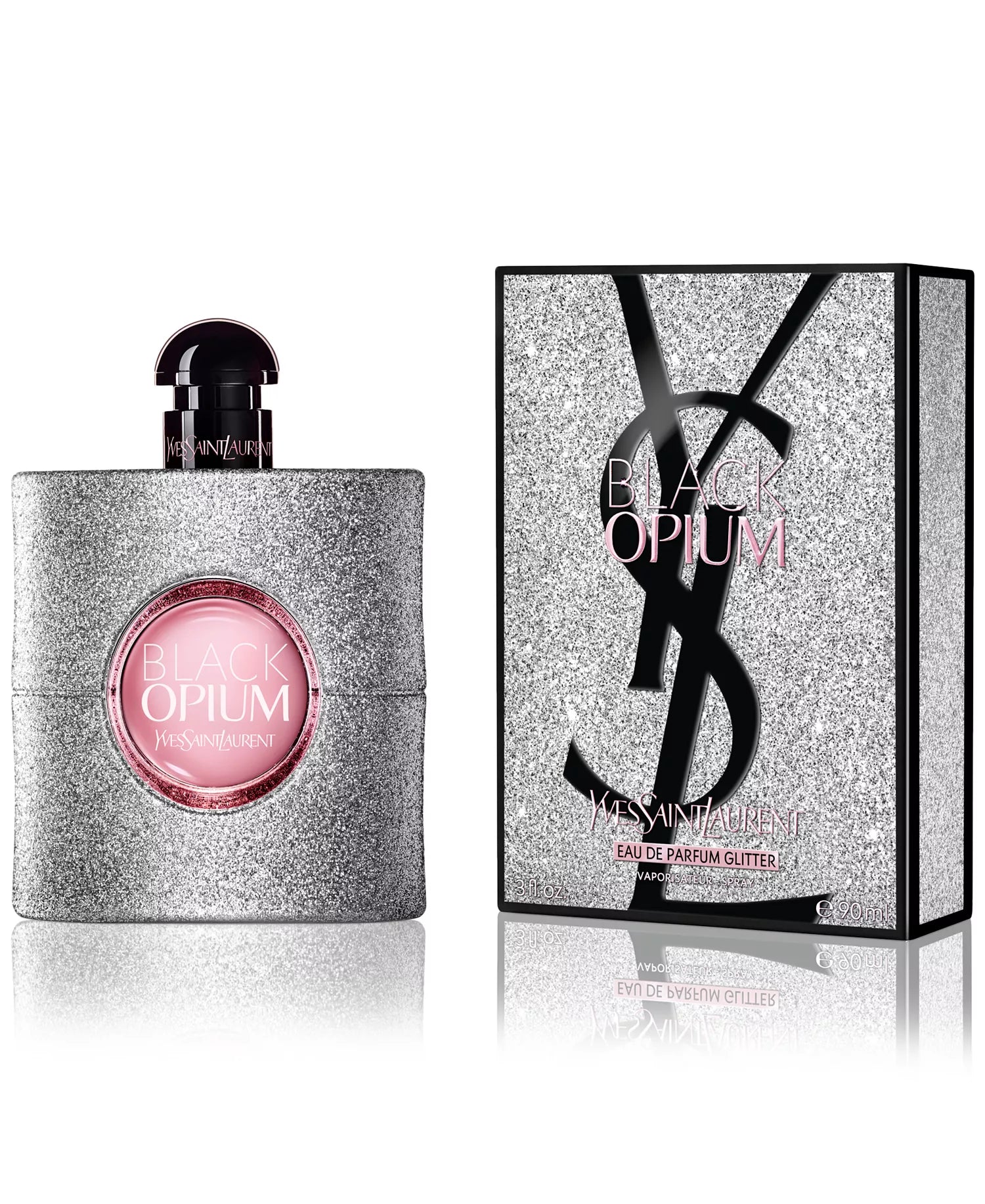 Yves Saint Laurent Black Opium perfume bottle and packaging on a white background