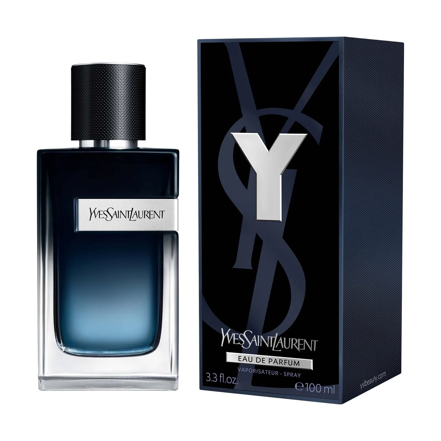 Yves Saint Laurent perfume bottle and packaging on a white background